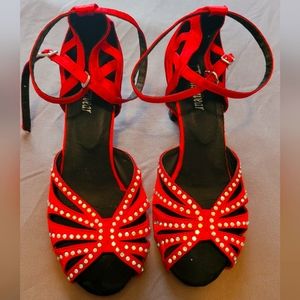 Red Satin Dance Shoes (Ballroom/Latin/Salsa)